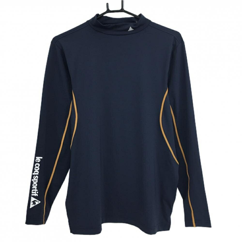 【美品】ルコックゴルフ ハイネックインナーシャツ ネイビー×オレンジ 袖ロゴプリント メンズ M ゴルフウェア le coq sportif