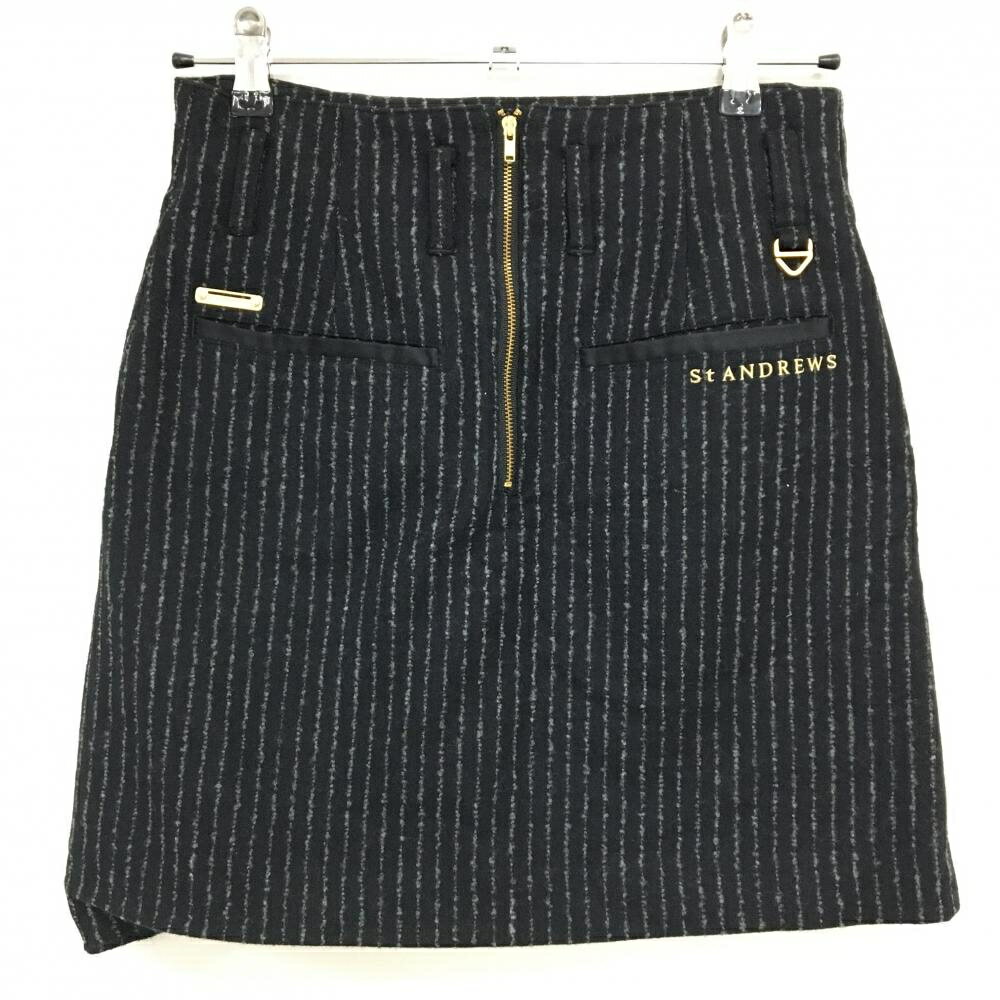 セントアンドリュース スカート 黒×グレー ストライプ 起毛 巻きスカート風 レディース M ゴルフウェア サンプル品 St ANDREWS
