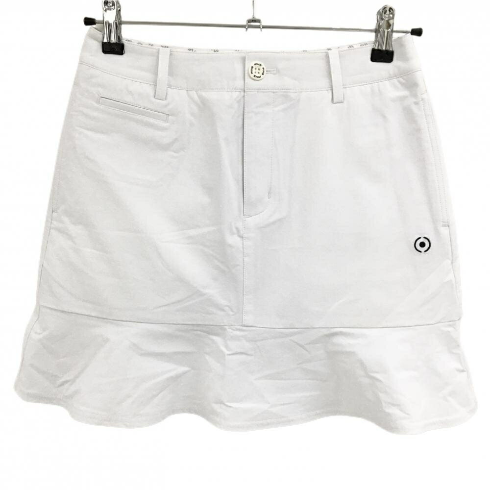 【美品】ピン スカート 白×黒 ロゴ刺しゅう ストレッチ レディース S ゴルフウェア PING