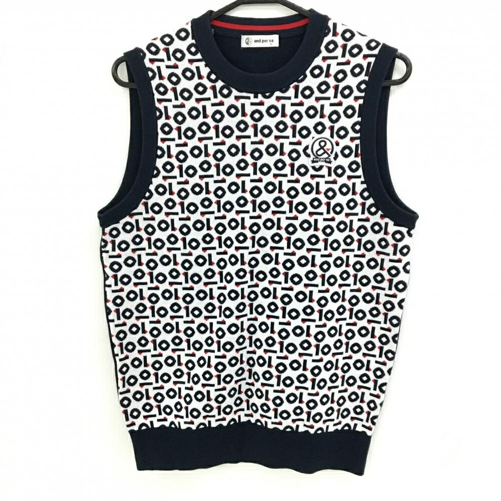 アンパスィ ニットベスト ネイビー×白 総柄 メンズ M ゴルフウェア and per se