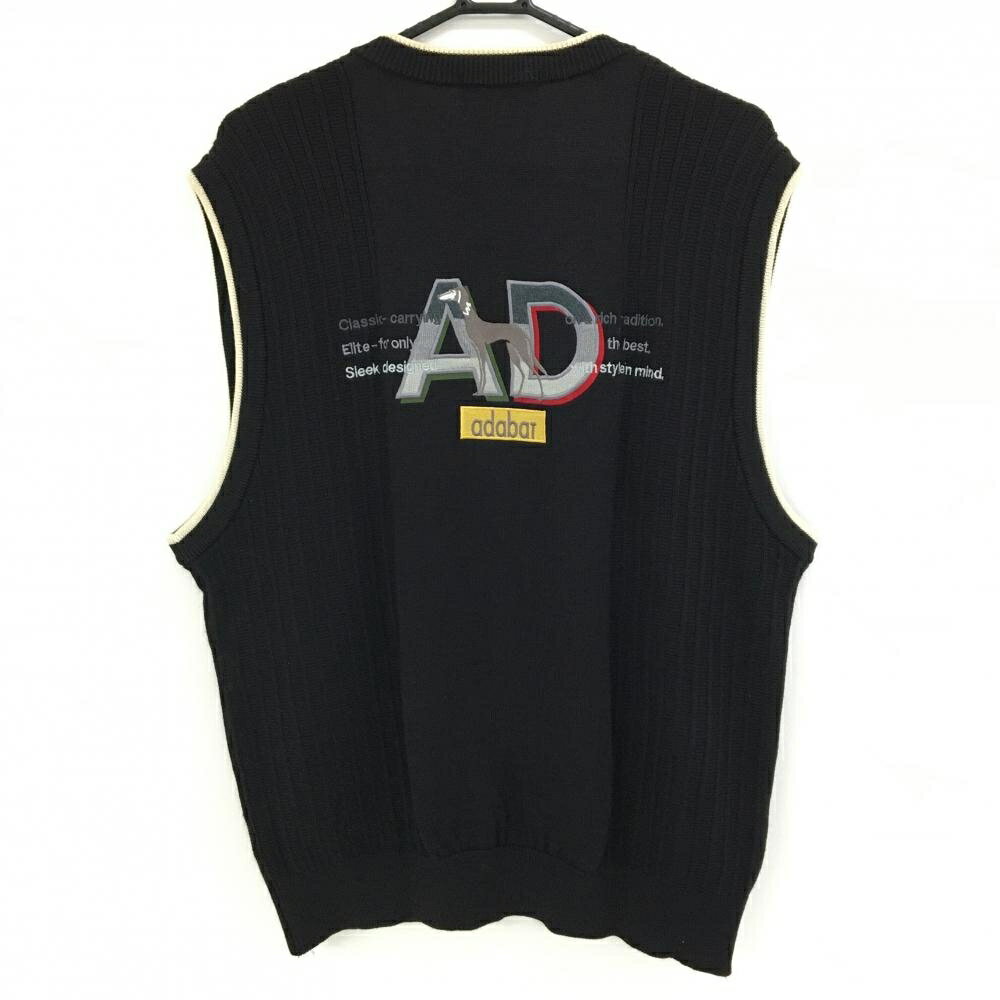 アダバット アウターニットベスト 黒×ベージュ 背ビッグロゴ メンズ V(XL) ゴルフウェア adabat