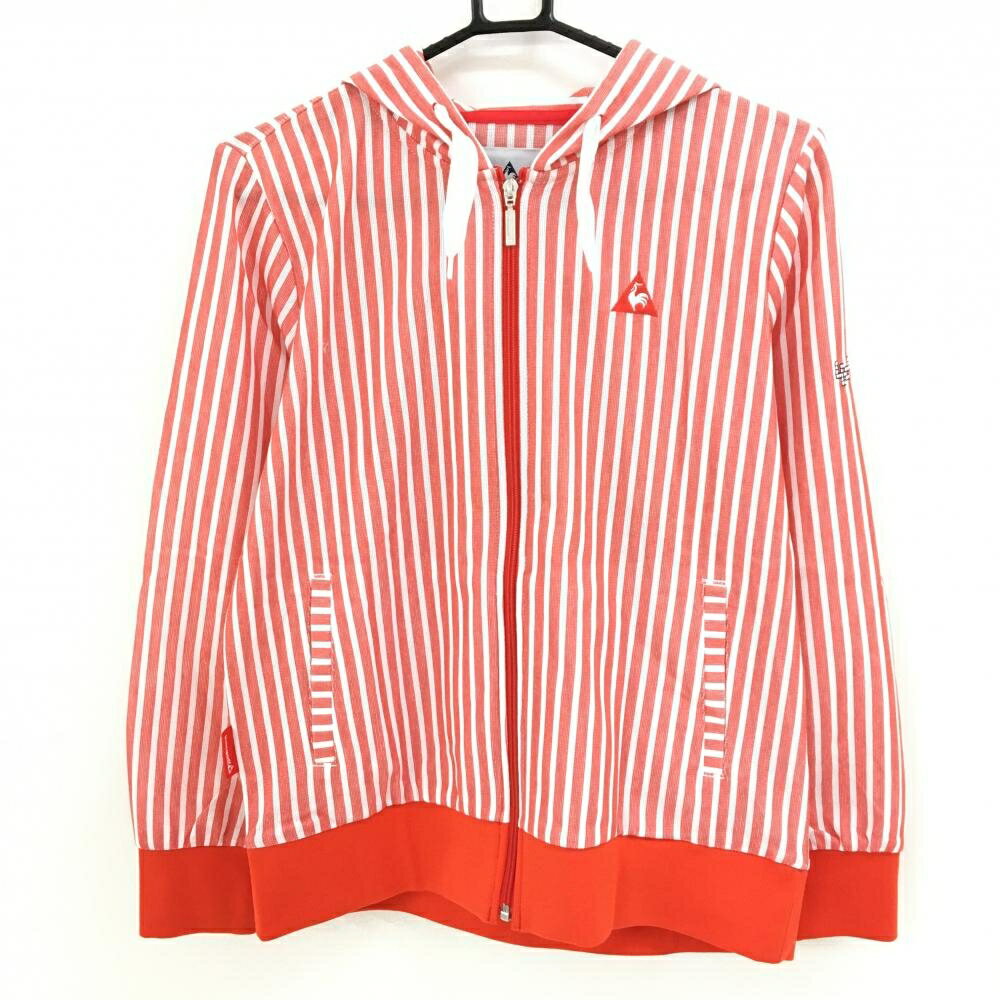 【超美品】ルコックゴルフ ジップパーカー レッド×白 ストライプ 胸ロゴ レディース L ゴルフウェア l...