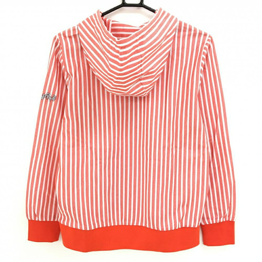 【超美品】ルコックゴルフ ジップパーカー レッド×白 ストライプ 胸ロゴ レディース L ゴルフウェア le coq sportif