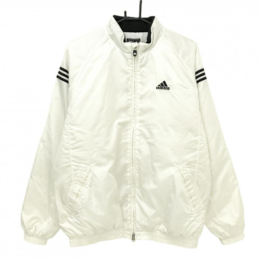 アディダス 中綿ジャケット 白×黒 袖3ライン ロゴ刺し