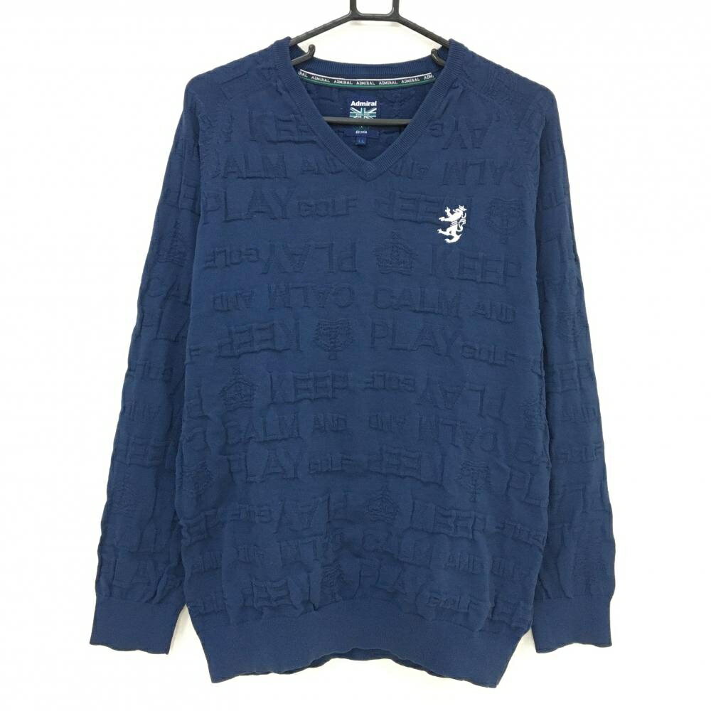 アドミラル セーター ネイビー 総柄織生地 ロゴ白 Vネック ニット メンズ LL ゴルフウェア Admiral