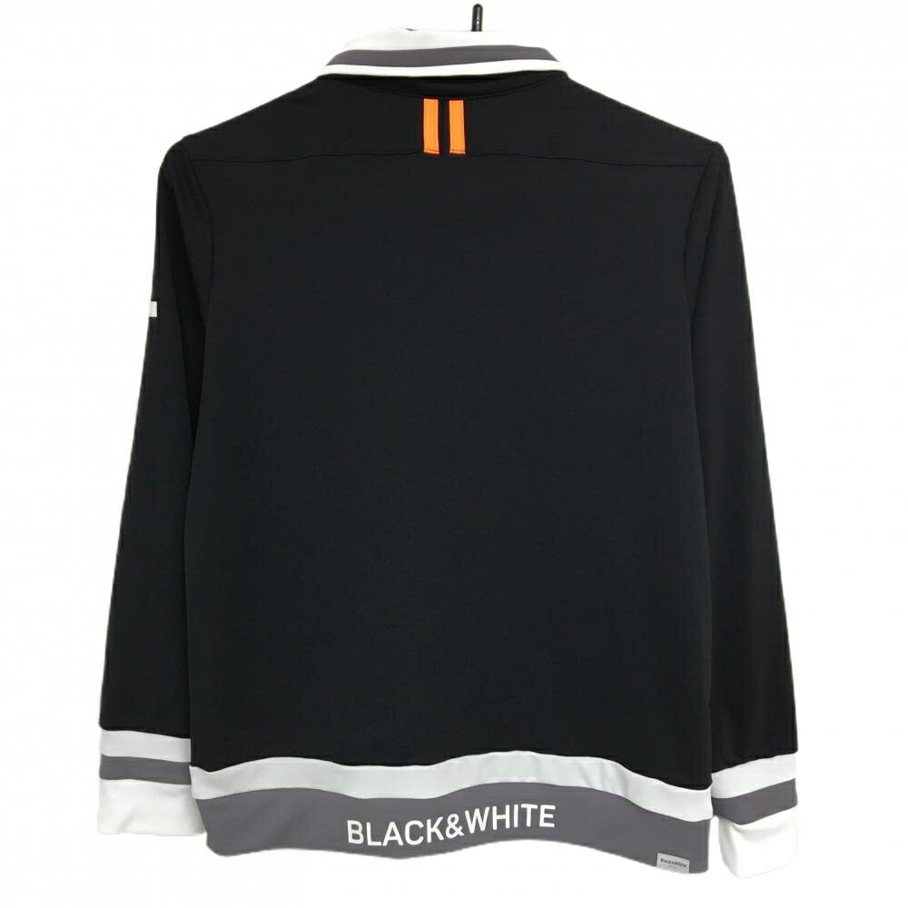 【美品】ブラックアンドホワイト 長袖ポロシャツ 黒×白×グレー 襟・袖口・裾ボーダー レディース L ゴルフウェア Black＆White