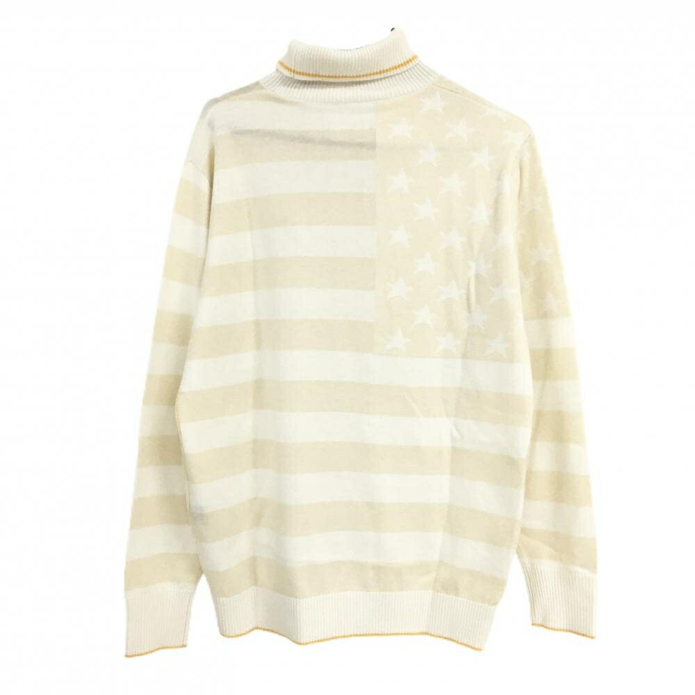 ラウドマウス タートルネックセーター 白×ライトベージュ 星条旗柄 ニット メンズ LL ゴルフウェア LOUDMOUTH