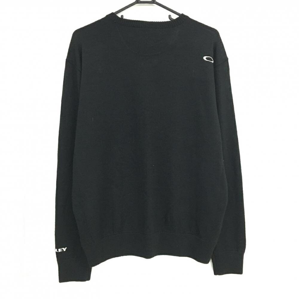 【美品】オークリー セーター 黒 前身頃総柄 Vネック ウール混 ニット メンズ XL ゴルフウェア Oakley