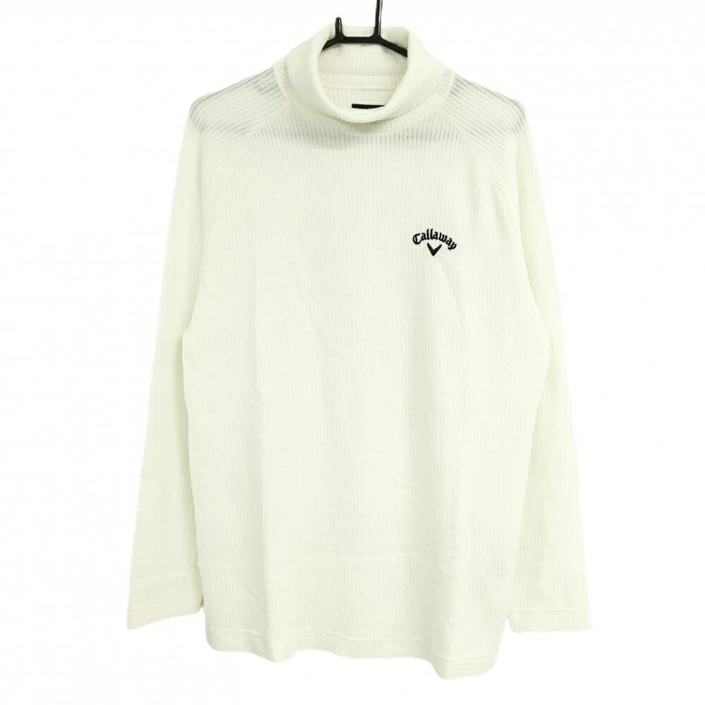【当店ポイント5倍！2月1日限り】【超美品】キャロウェイ タートルネックセーター 白 ロゴ黒 ニット メンズ LL ゴルフウェア Callaway