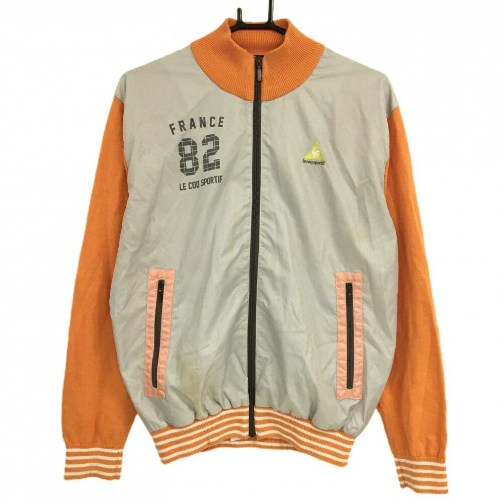 ルコックゴルフ 異素材ジャケット ライトグレー×オレンジ 袖・後ニット メンズ L ゴルフウェア le coq sportif
