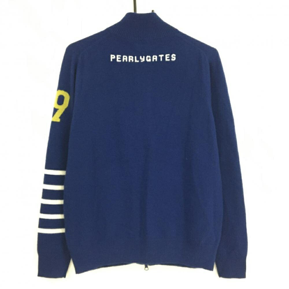 【美品】パーリーゲイツ ニットジャケット ネイビー系×白 袖一部ボーダー カシミヤ100％ メンズ 4(M) ゴルフウェア PEARLY GATES