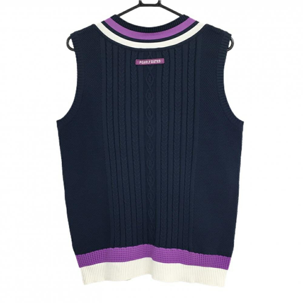 【超美品】パーリーゲイツ ニットベスト ネイビー ケーブル編み Vネック メンズ 5(L) ゴルフウェア PEARLY GATES