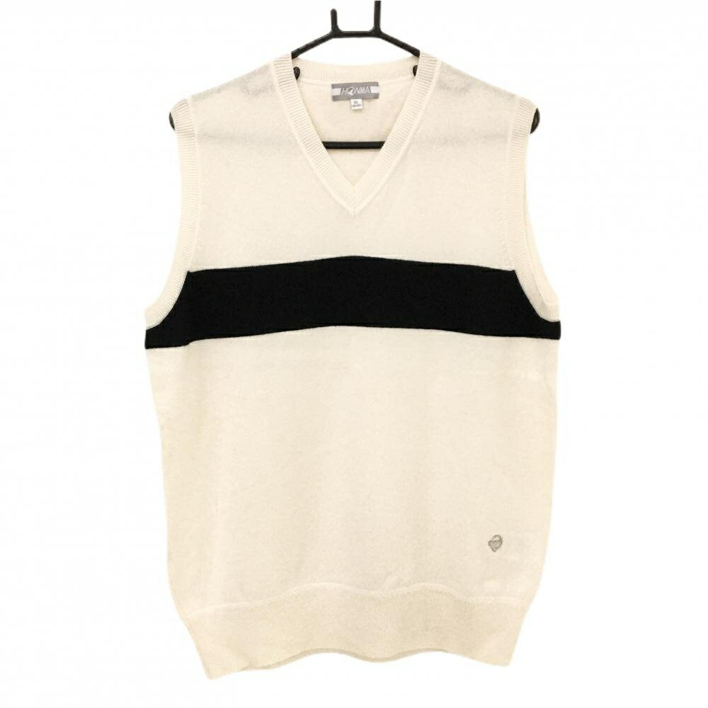 【超美品】ホンマ ニットベスト アイボリー×黒 カシミヤ100％ Vネック メンズ XL ゴルフウェア HONMA