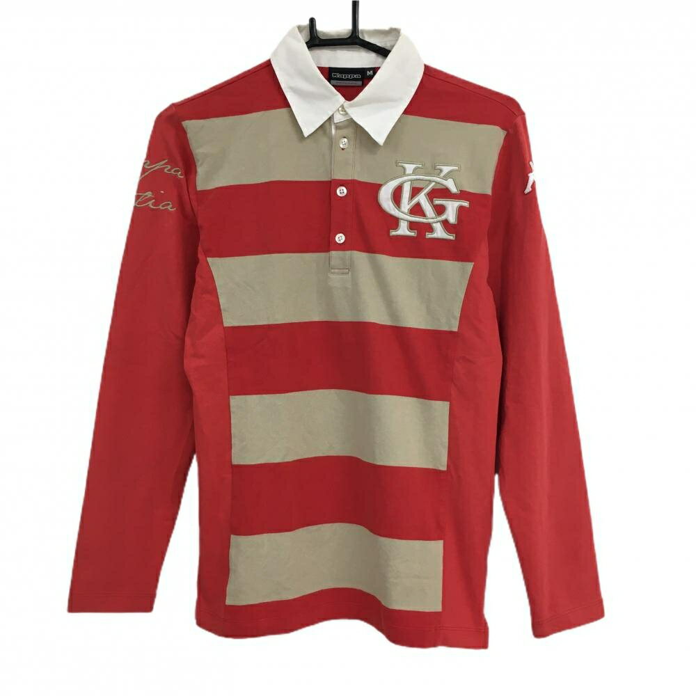 カッパ長袖ポロシャツレッド系×ベー...