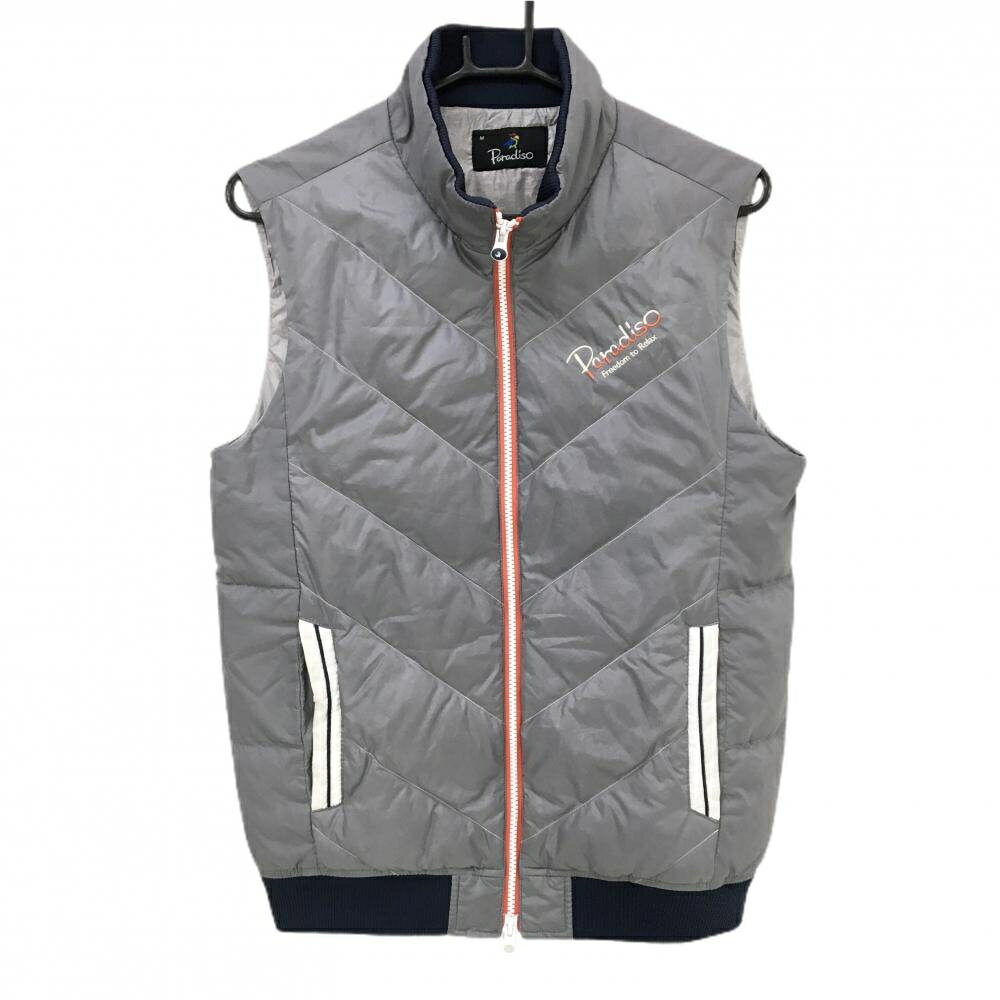 パラディーゾ ダウンベスト グレー×オレンジ ロゴ刺しゅう メンズ M ゴルフウェア Paradiso