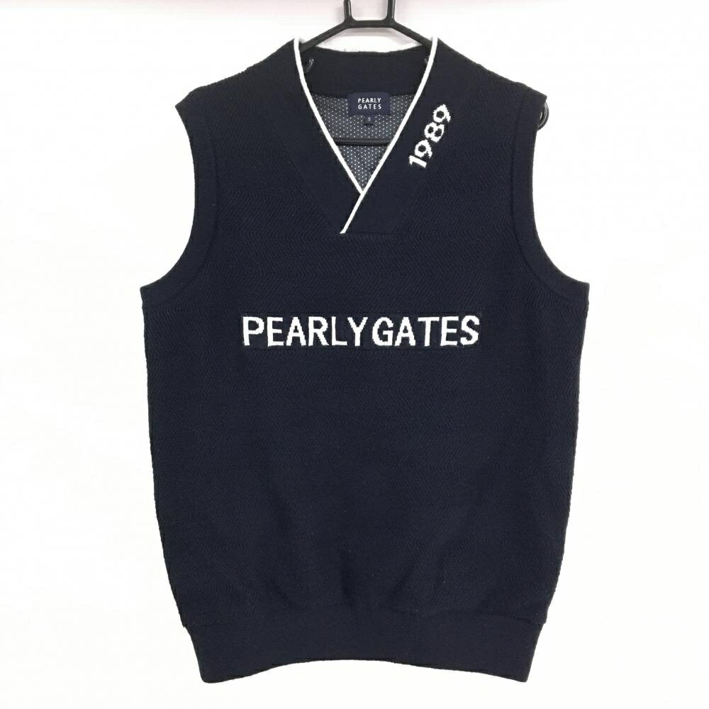 パーリーゲイツ ニットベスト ネイビー×白 フロントロゴ 裏地付 蓄熱 メンズ 5(L) ゴルフウェア 2024...