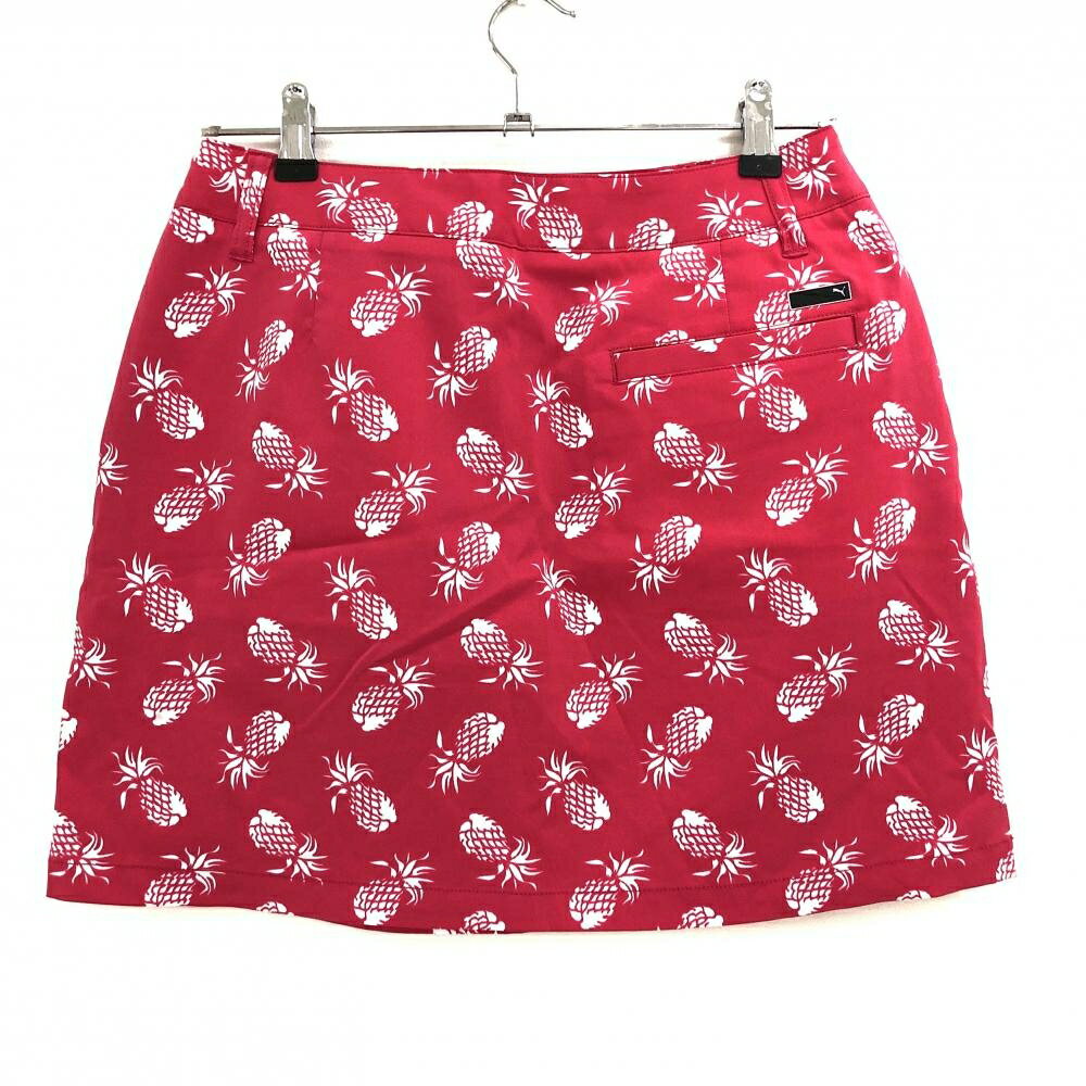【超美品】プーマ スカート ピンク×白 パイナップル総柄 ロゴ刺しゅう レディース O ゴルフウェア PUMA