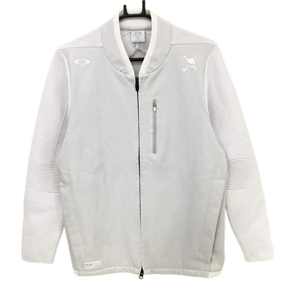 オークリー 切替ジャケット 白×ライトグレー スカルプリント 裏起毛 メンズ M ゴルフウェア Oakley
