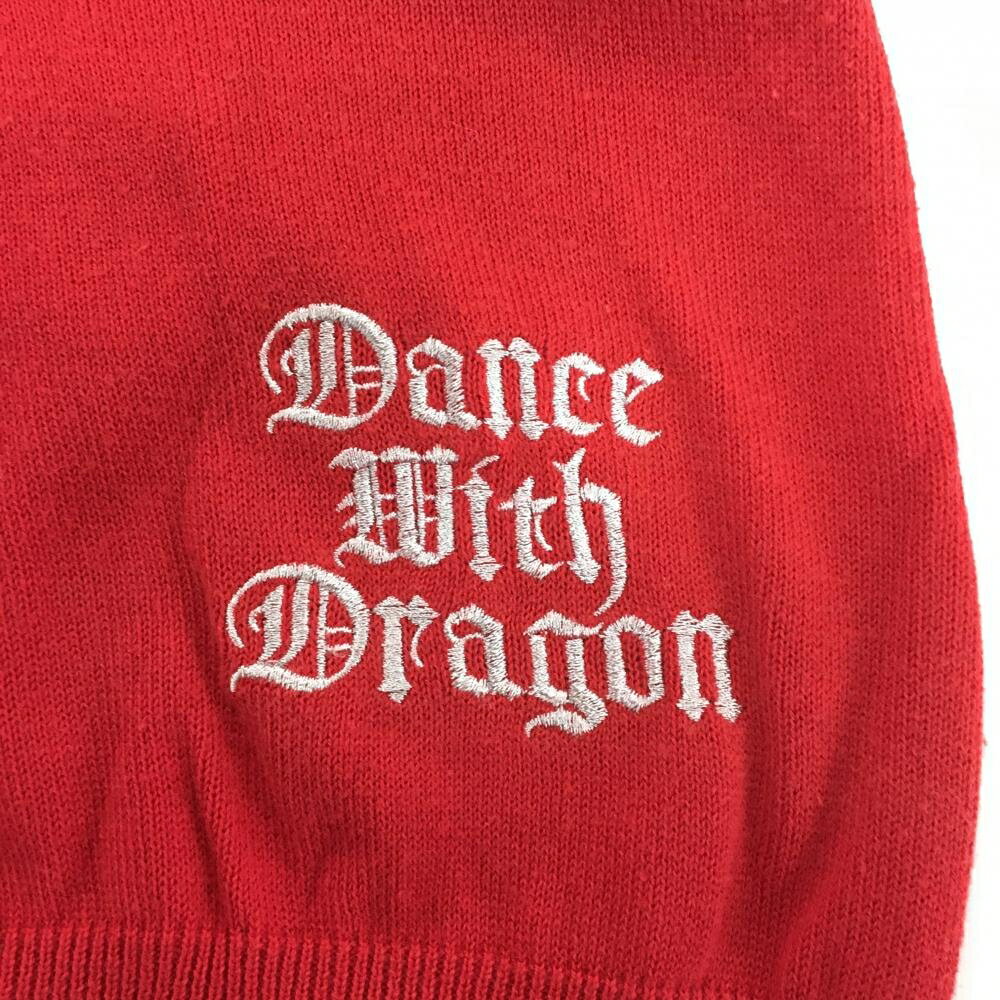 ダンスウィズドラゴン ニットベスト レッド×シルバー フロントロゴ 後ろチェック ...