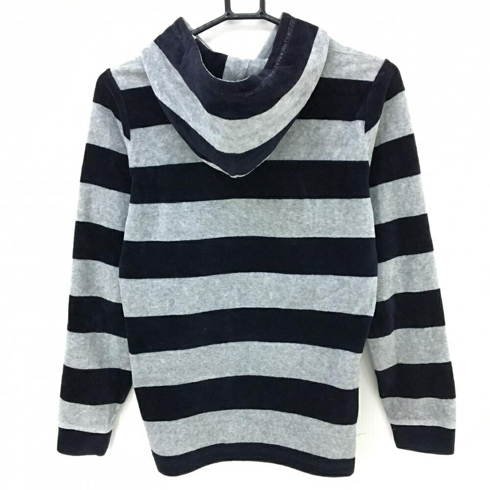 アルチビオ フード付長袖シャツ グレー×ダークネイビー ボーダー 起毛 胸ロゴ レディース 38(M) ゴルフウェア archivio