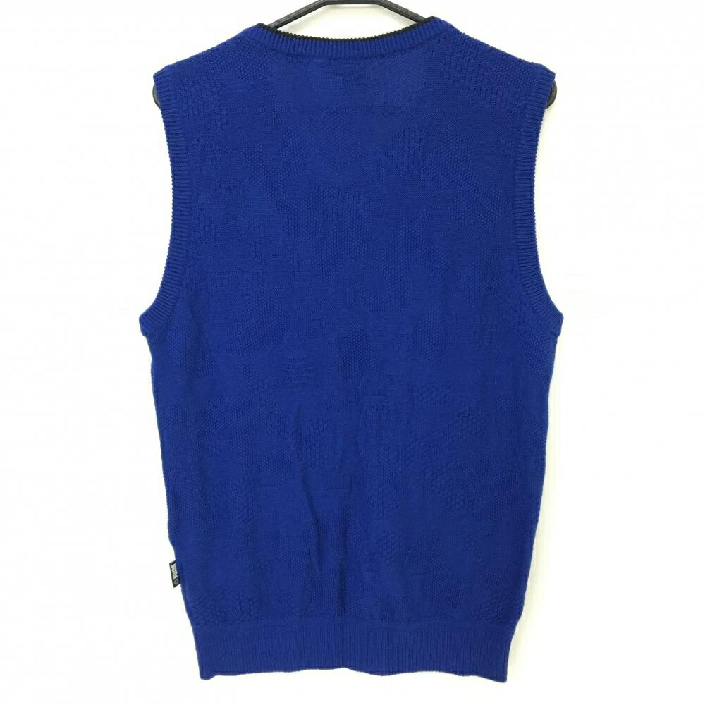 【超美品】プーマ ニットベスト ブルー×黒 Vネック ロゴ刺しゅう メンズ XL ゴルフウェア PUMA