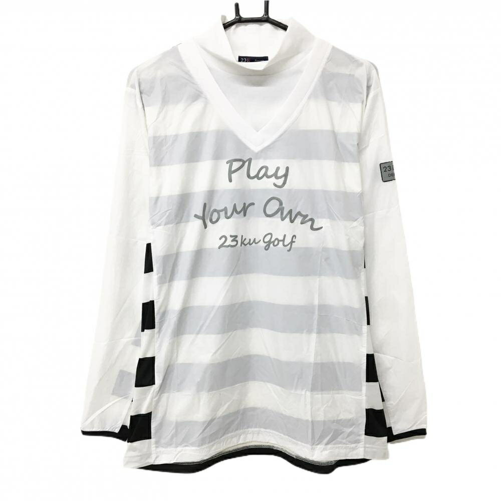 【美品】23区ゴルフ ハイネックスニード 白×黒 背面ボーダー 重ね着風 メンズ M ゴルフウェア 23区