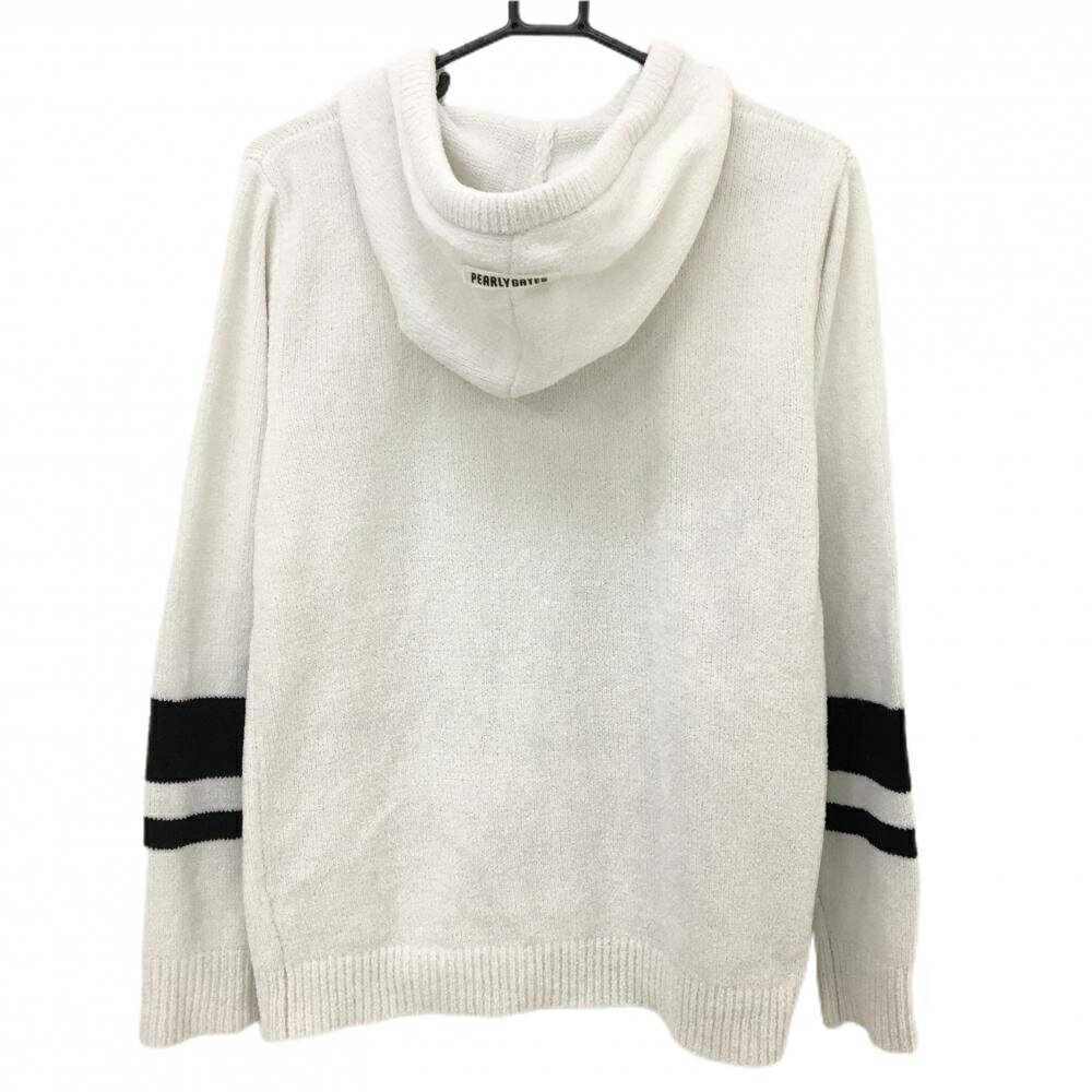 パーリーゲイツ ジップニットパーカー 白系×黒 ジャケット 裾汚れ、袖色移り メンズ 6(XL) ゴルフウェア PEARLY GATES