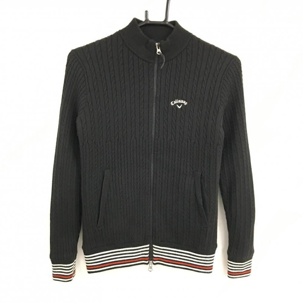 【超美品】キャロウェイ ニットジャケット 黒 ケーブル編み 裏地付 レディース S ゴルフウェア Callaway