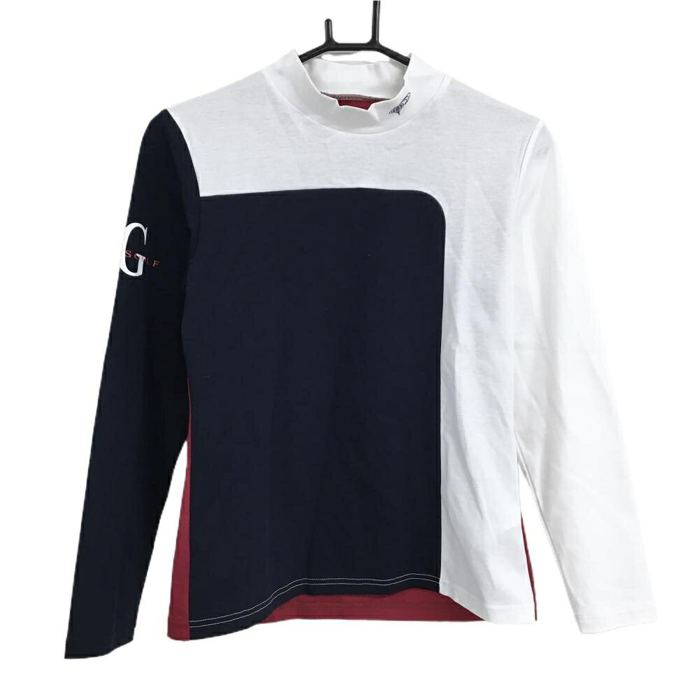 【新品】ビームスゴルフ 長袖ハイネックシャツ 白×ネイビー×ボルドー ストレッチ レディース M ゴルフウェア 2024年モデル BEAMS GOLF