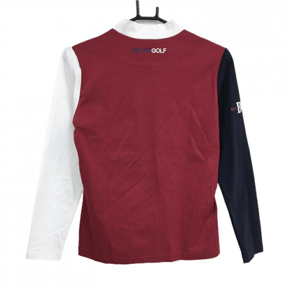 【新品】ビームスゴルフ 長袖ハイネックシャツ 白×ネイビー×ボルドー ストレッチ レディース M ゴルフウェア 2024年モデル BEAMS GOLF