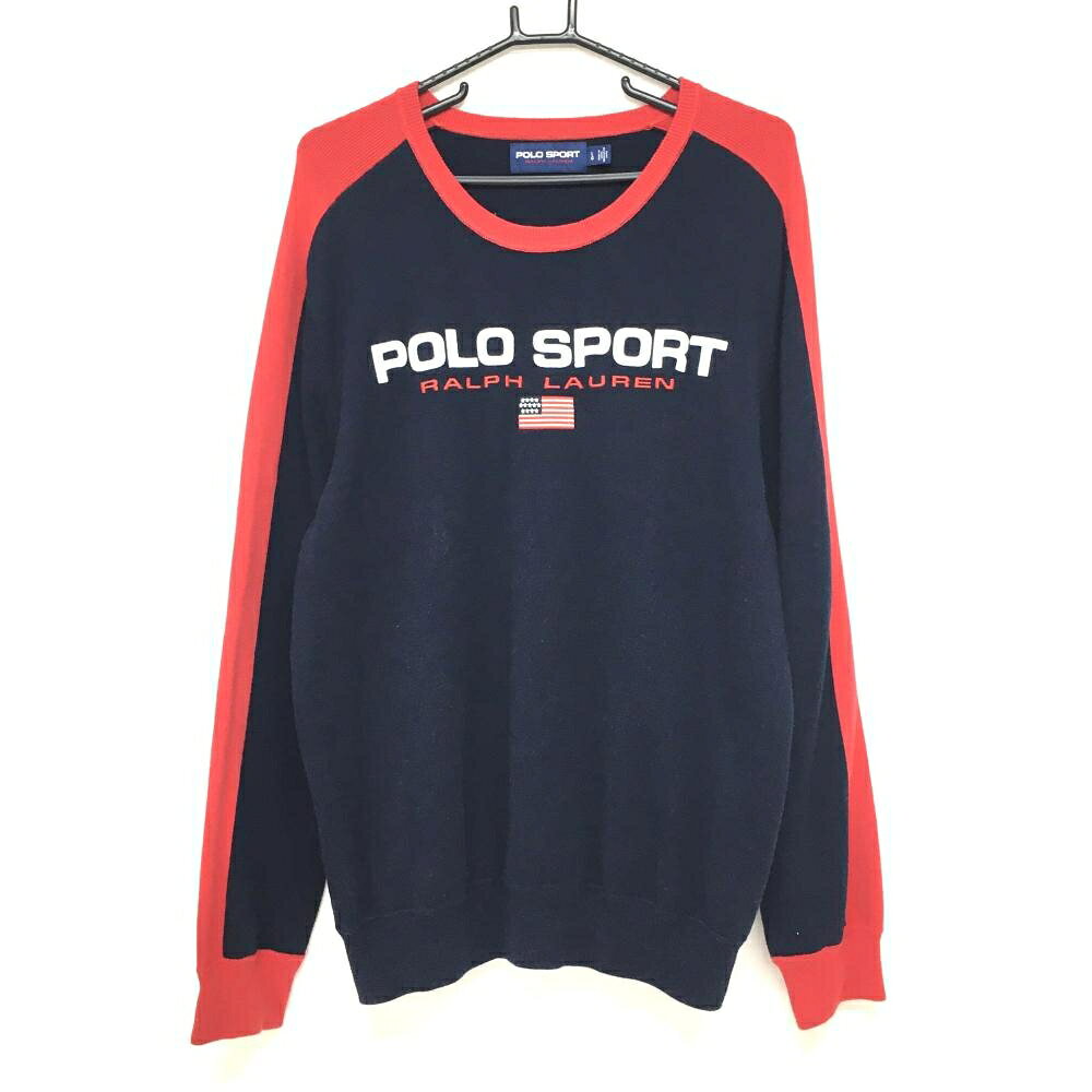 ラルフローレン セーター ネイビー×レッド バイカラー ロゴ刺しゅう メンズ LG ゴルフウェア Ralph Lauren
