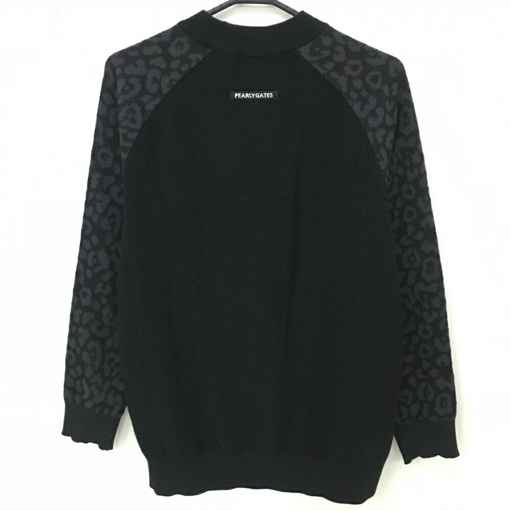 【美品】パーリーゲイツ セーター 黒 袖レオパード柄 ウール混 ニット メンズ 5(L) ゴルフウェア PEARLY GATES