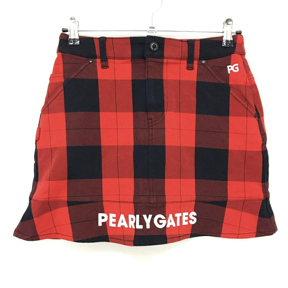 【新品】パーリーゲイツ スカート レッド×黒 チェック ストレッチ レディース 0(S) ゴルフウェア PEARLY GATES