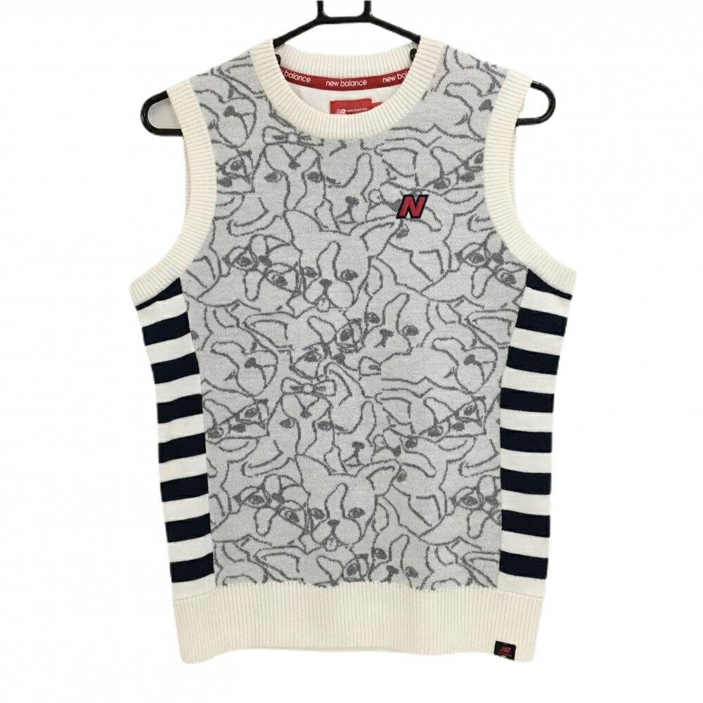 ニューバランスゴルフ ニットベスト 白×グレー ボストンテリア サイドボーダー レ...
