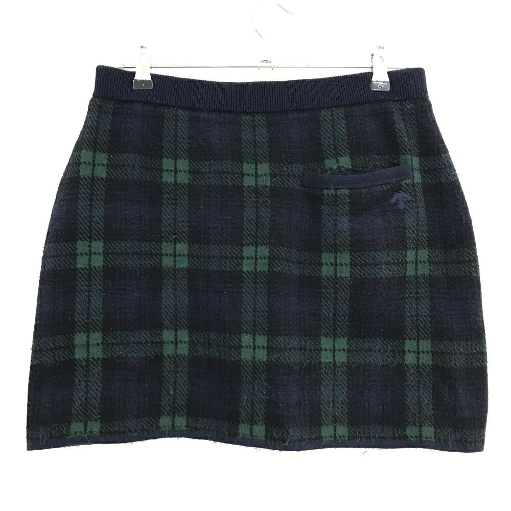 スリクソンバイデサント ニットスカート ネイビー×グリーン チェック柄 裏地付き ウール混 レディース LL ゴルフウェア SRIXON