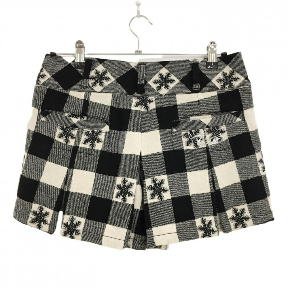【美品】ダンスウィズドラゴン キュロットスカート 白×黒 チェック 裏地付き 起毛 レディース 3(L) ゴルフウェア Dance With Dragon