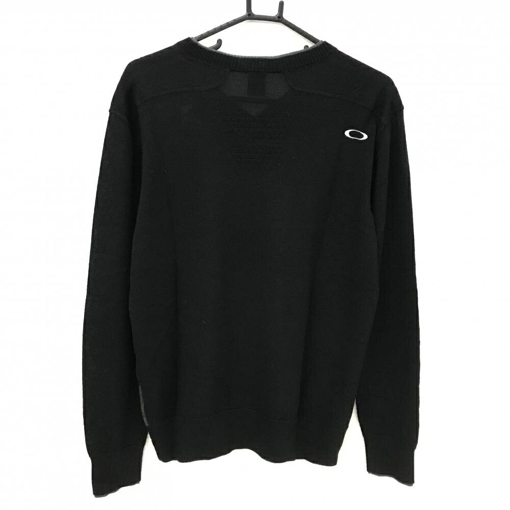 オークリー セーター グレー系×黒 身頃地模様 スカル刺しゅう ウール混 メンズ M ゴルフウェア Oakley