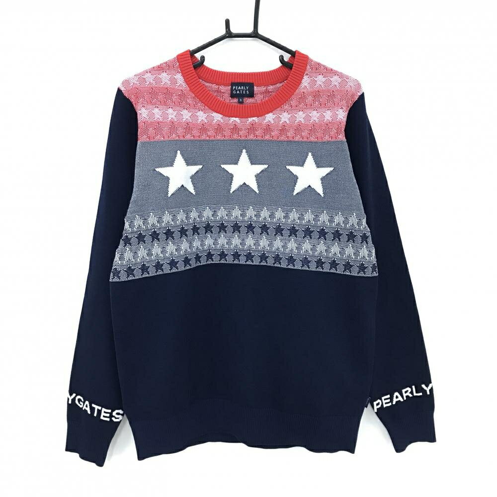 TAKEO KIKUCHI SPORT - 【超美品】パーリーゲイツ セーター ネイビー×白×レッド 胸上星柄 袖口ロゴ ニット メンズ 6(XL) ゴルフウェア PEARLY GATES