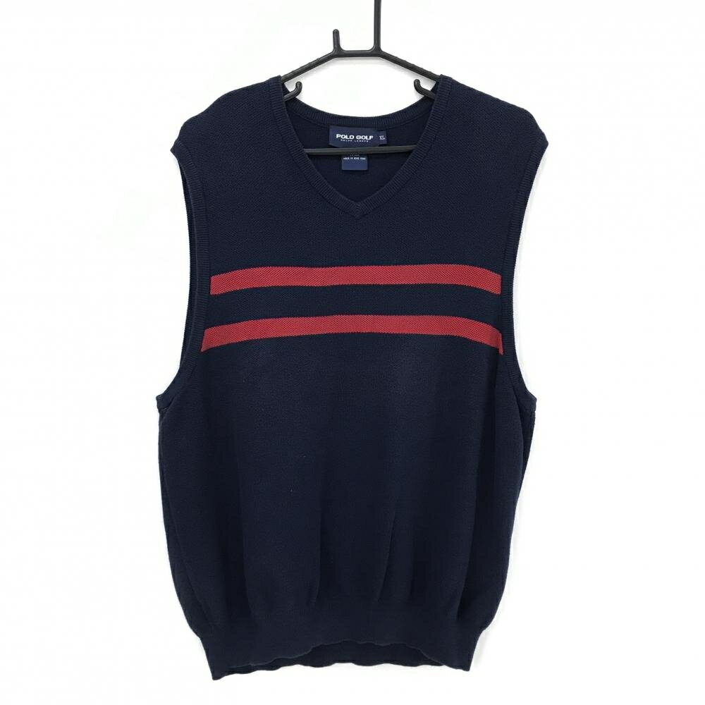 ポロゴルフ ニットベスト ネイビー×レッド 胸ライン コットン混 メンズ XL ゴルフウェア Ralph Lauren