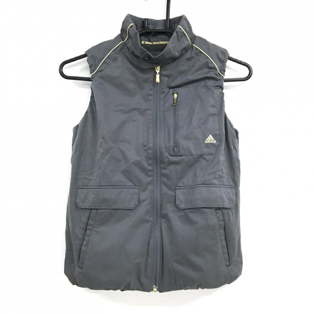 アディダス アウターベスト グレー×ゴールド ロゴ刺しゅう 裏微起毛 レディース S/P ゴルフウェア adidas