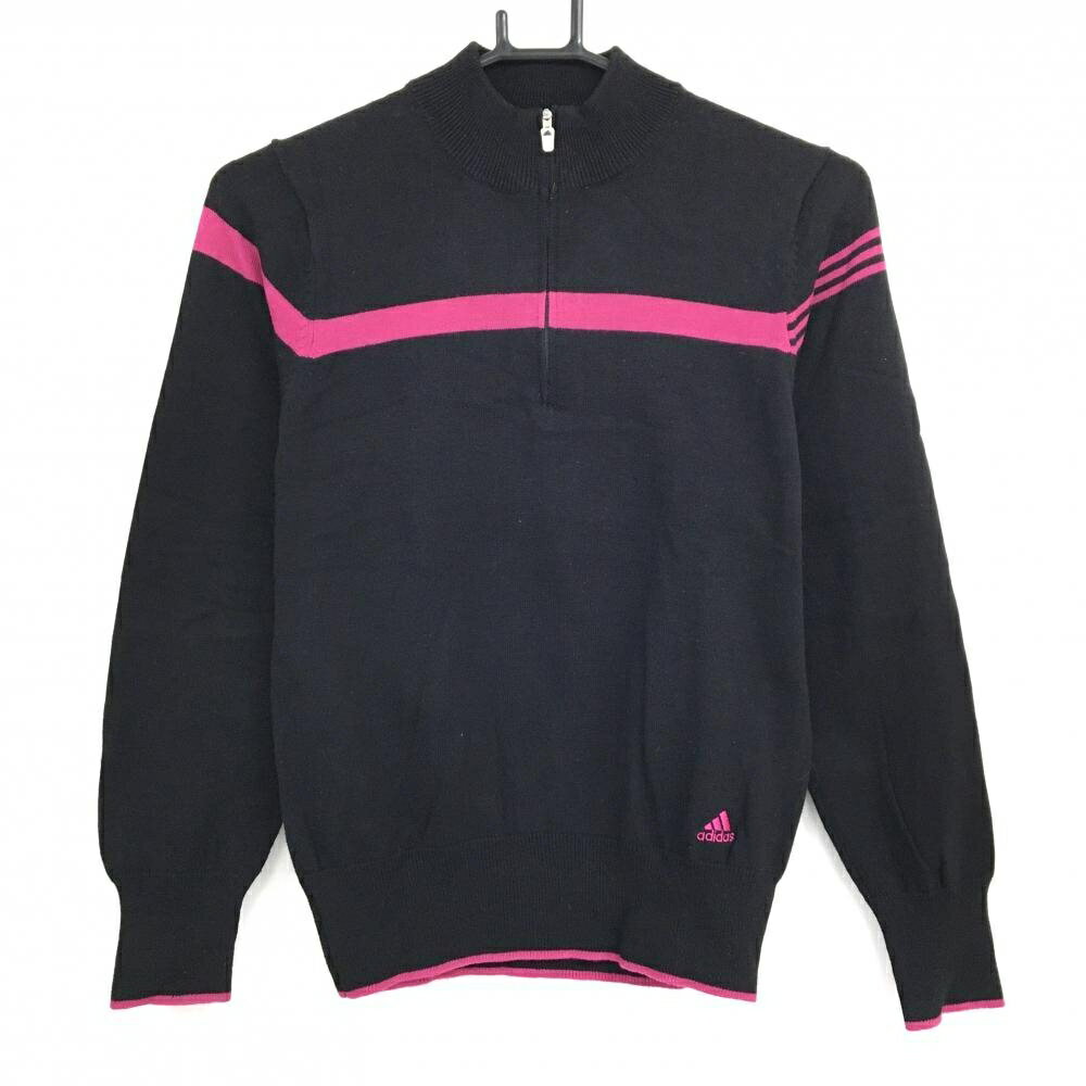 アディダスハイネックセーター黒×ピ...