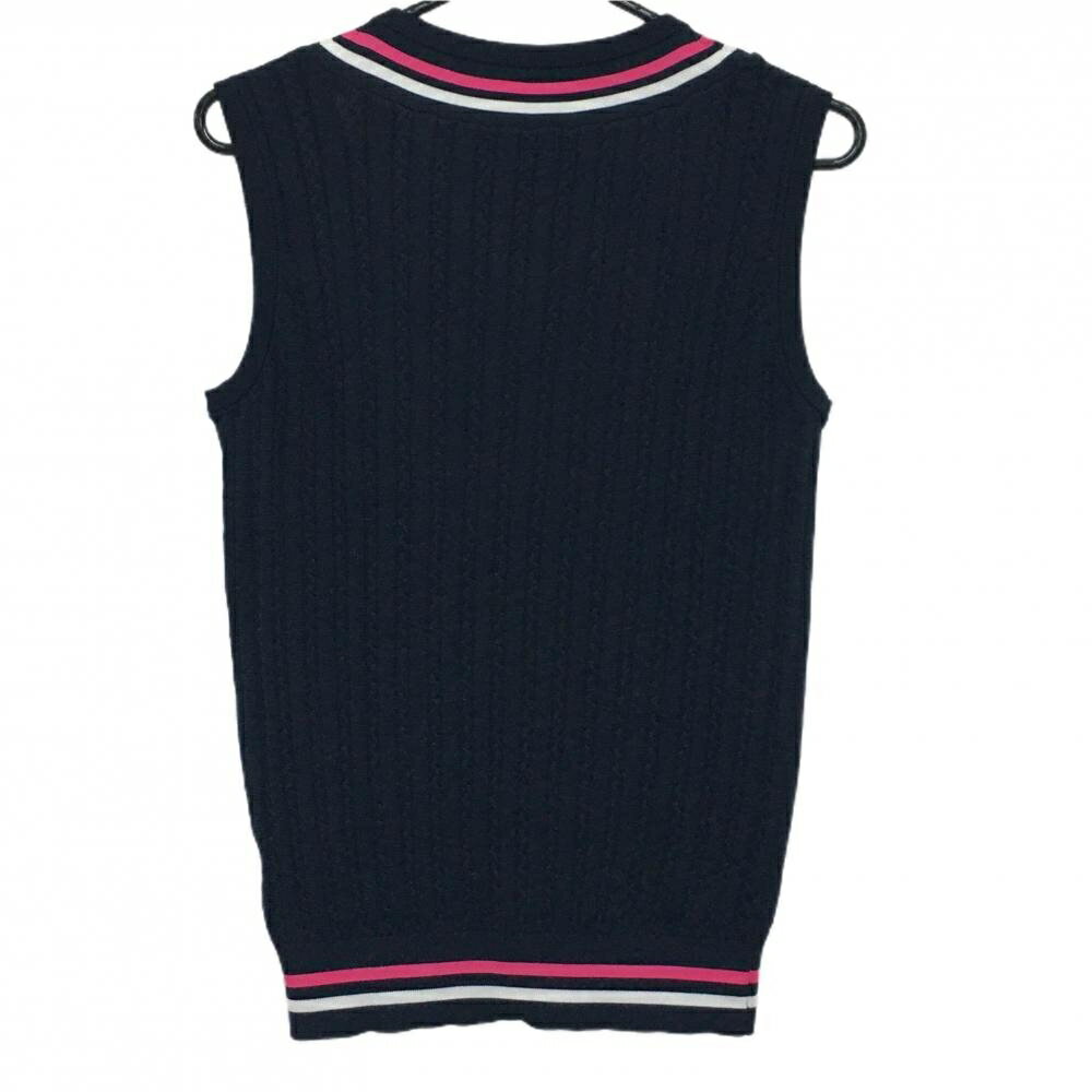 【美品】アドミラル ニットベスト ネイビー×ピンク ネックライン Vネック レディース M ゴルフウェア Admiral