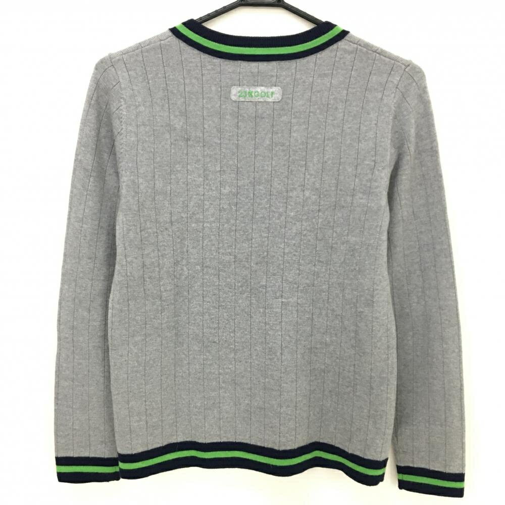【超美品】23区ゴルフ セーター グレー×ネイビー ウール100% Vネック ニット レディース I(M) ゴルフウェア 23区