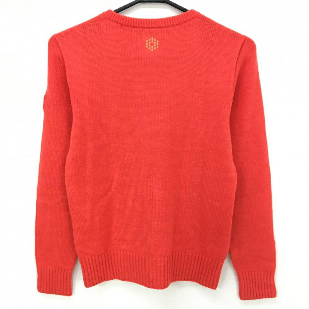 【美品】プーマ セーター レッドオレンジ 前面ケーブル編み ウール混 ニット レディース M ゴルフウェア PUMA