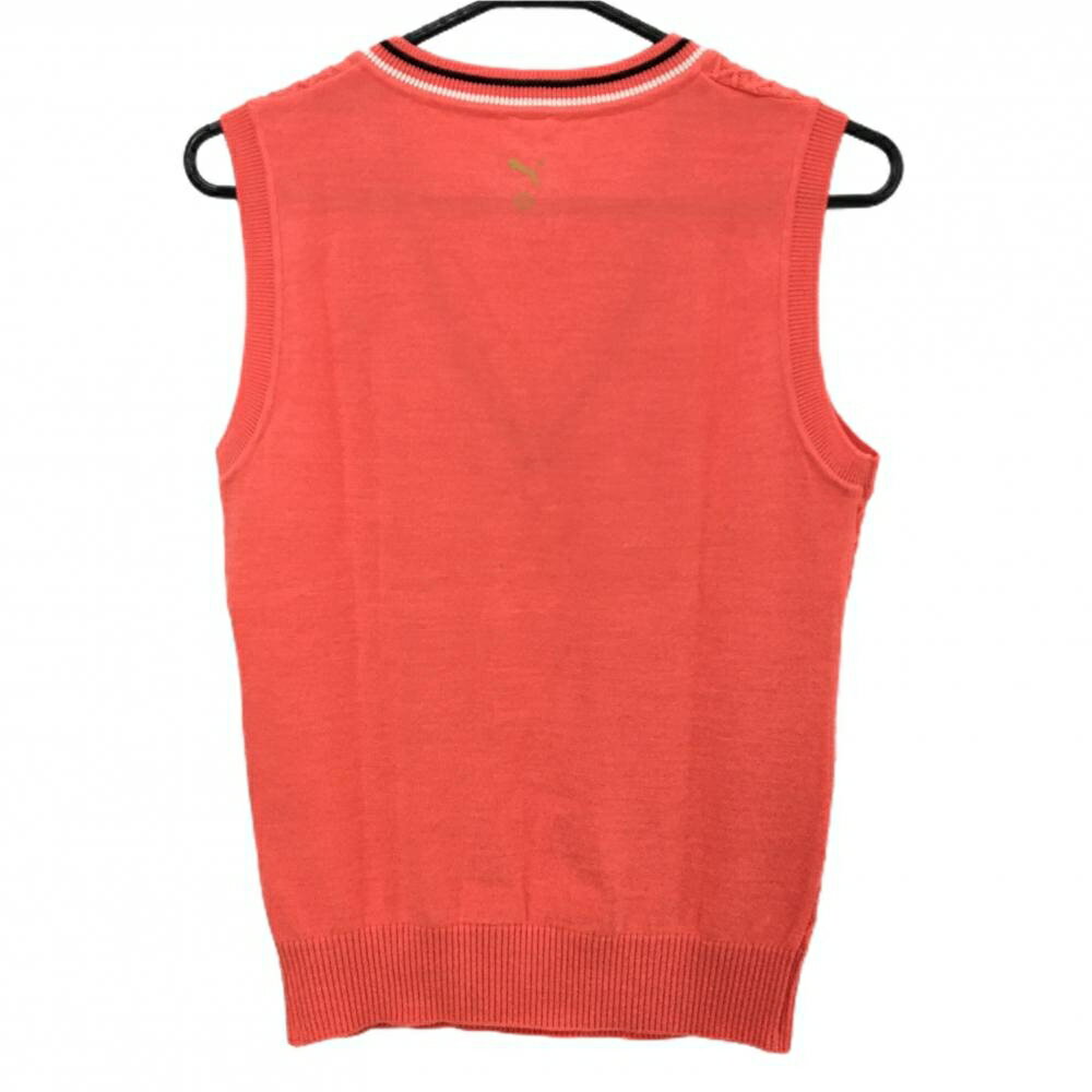 【超美品】プーマ ニットベスト サーモンオレンジ 前面ダイヤ柄編み ウール混 レディース L ゴルフウェア PUMA