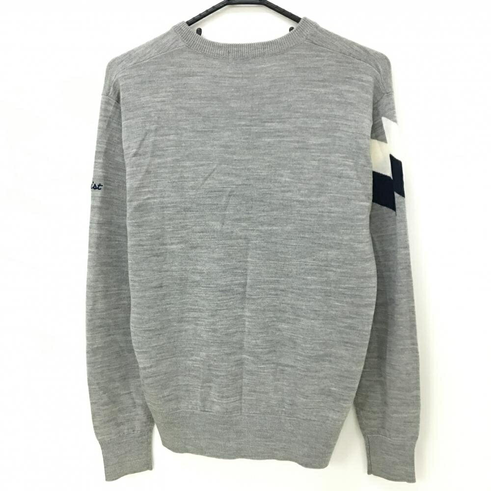 タイトリスト セーター グレー×白×ネイビー Vネック ギザギザ メンズ M ゴルフウェア TITLEIST