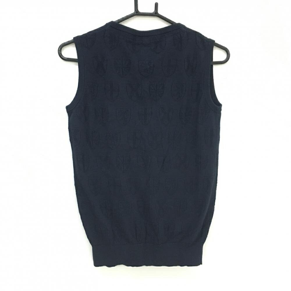 【美品】アドミラル ニットベスト ネイビー エンブレム総柄地模様 コットン混 レディース M ゴルフウェア Admiral