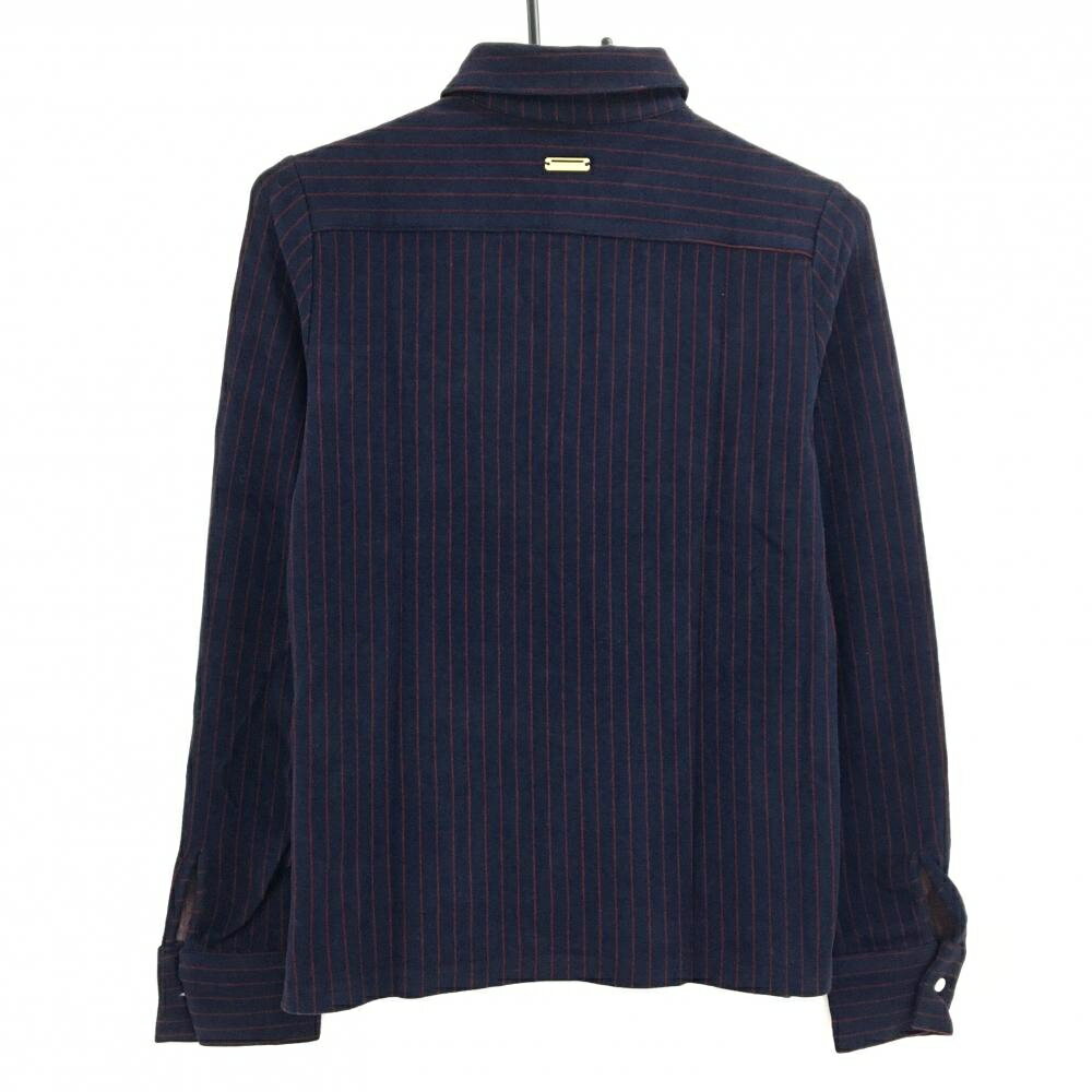 【美品】セントアンドリュース 長袖ポロシャツ ネイビー××ボルドー ストライプ 起毛素材 レディース M ゴルフウェア St ANDREWS