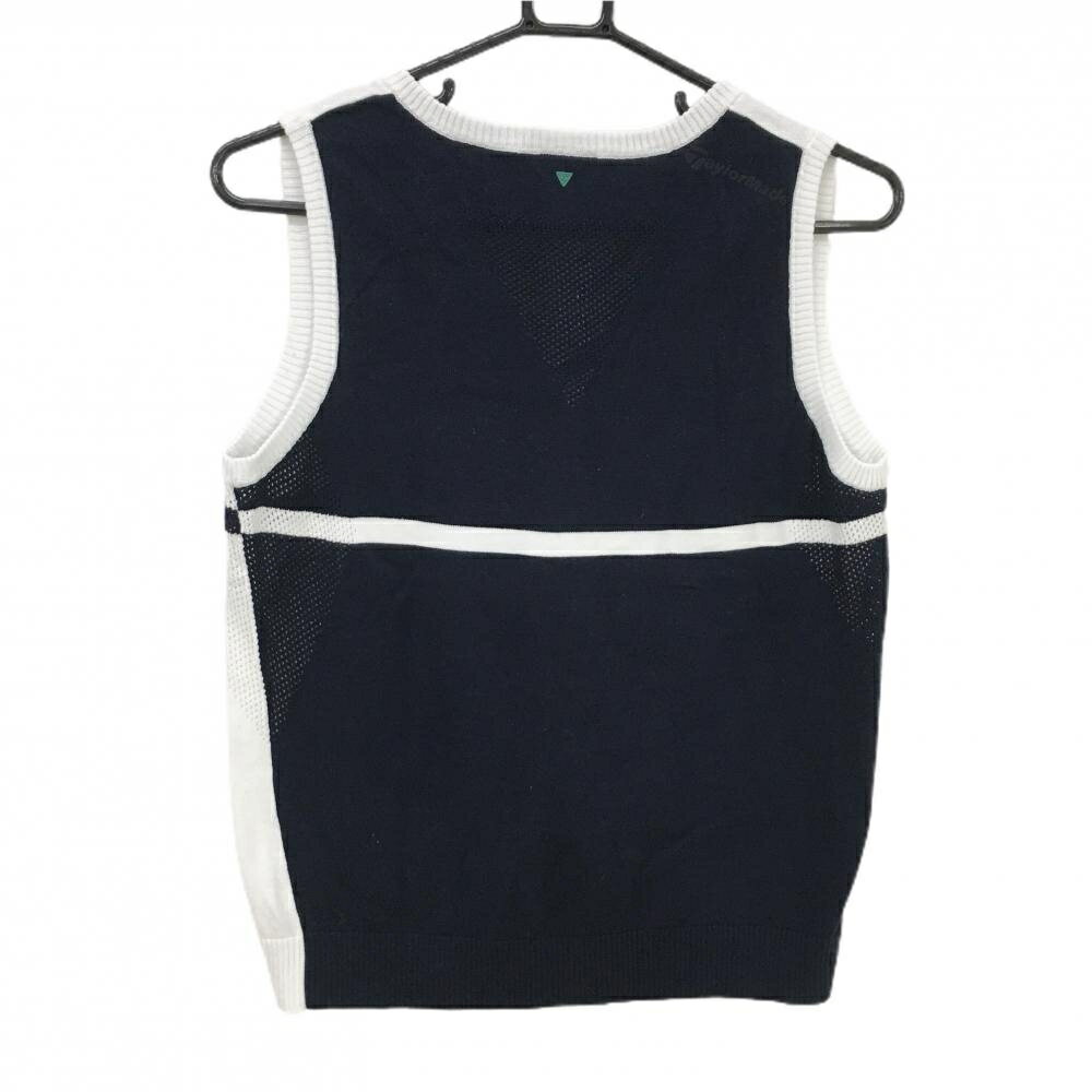 【美品】テーラーメイド ニットベスト 白×ネイビー コットン100% 一部メッシュ編み レディース M ゴルフウェア TaylorMade