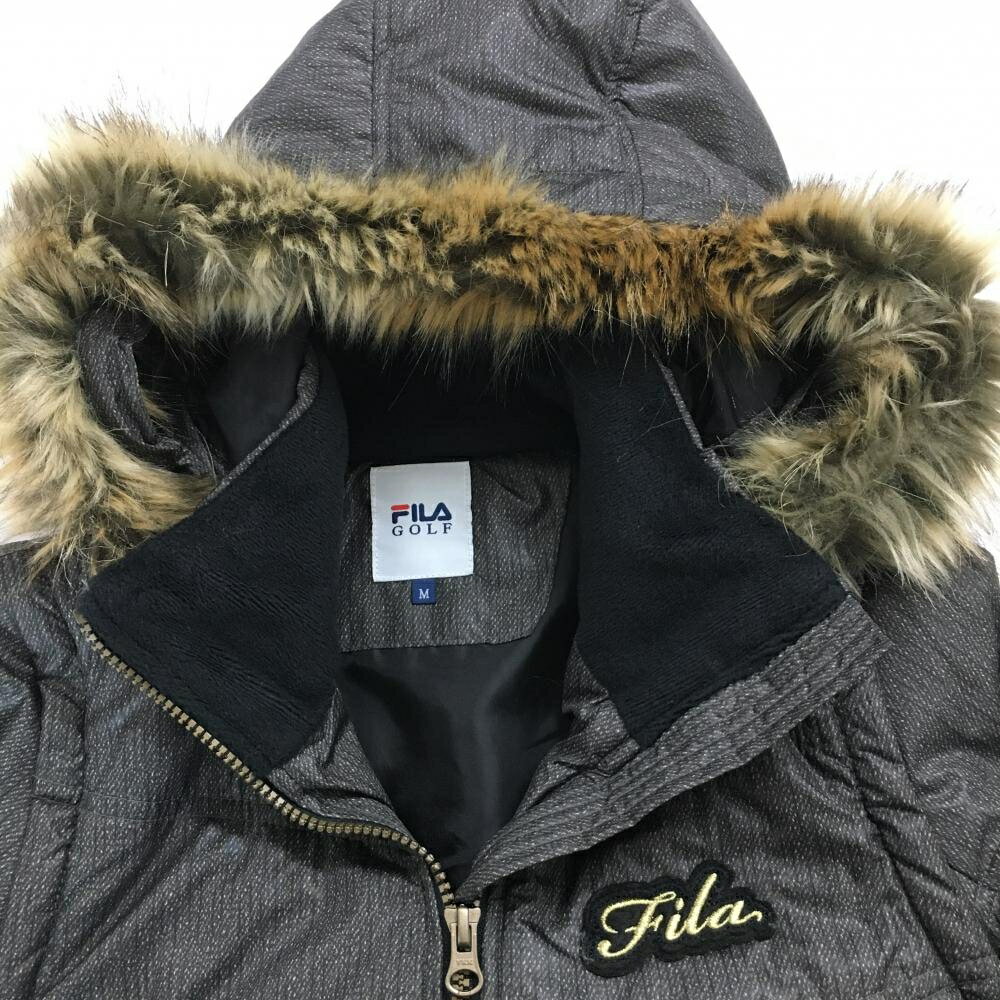 フィラゴルフ 4WAY中綿ジャケット ダークグレー フェイクファー ネック内側起毛 フード・袖着脱可 レディース M ゴルフウェア FILA GOLF